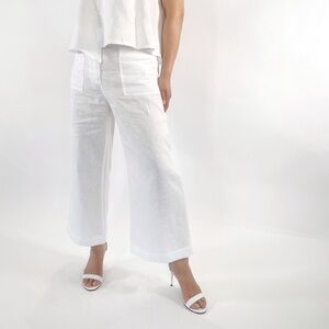 Periphery size 6 White Linen Wide-Leg Crop Pants